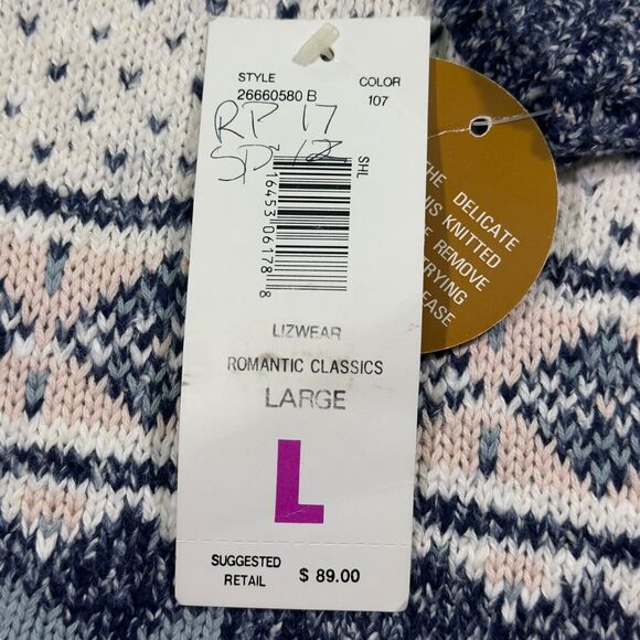 Lizwear Sweater Women's Large Ivory Knit Crew Romantic Classics 1/4 Zip Thermal - Picture 7 of 11